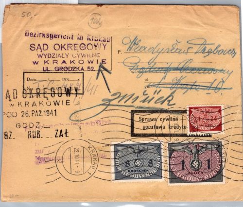Generalgouvernement Dienstmarken 2, 13, 21 auf Brief Krakau #DCH60