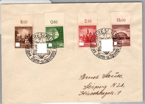 Deutsches Reiich 665-668 auf Brief mit Sonderstempel Breslau #DCI91