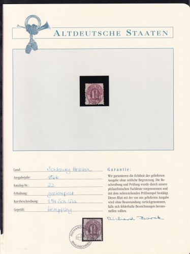Schleswig Holstein 22 gestempelt Borek Garantie #DEO18
