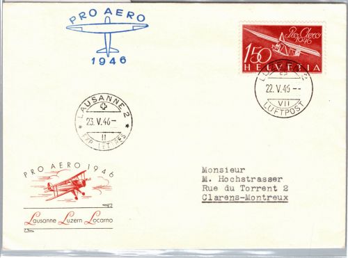 Schweiz 470 als Ersttagsbrief Flugpost #DET25