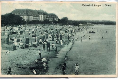 Ak Danzig Zoppot Strand gelaufen 9.8.1929 #DET51