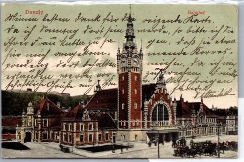 Ak Danzig Bahnhof gelaufen 29.8.1904 #DET52