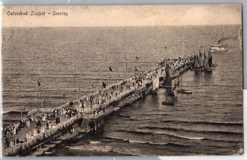 Ak Danzig Zoppot Seesteg gelaufen 30.7.1924 #DET56