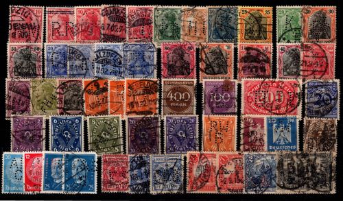 Deutsches Reich Lot Germania- Infla gestempelt Perfin mit Lochung #DET62