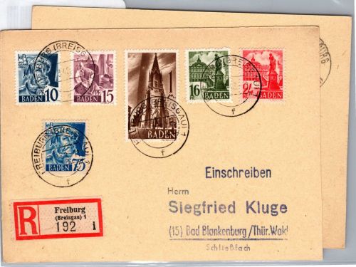 Französische Zone Baden 1-13 auf 2 Karten Einschreiben #DET69