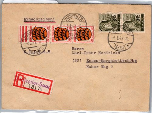 Saarland 211 mit Zuf Fr. Zone auf Brief als Mischfrankatur Einschreiben #DET93