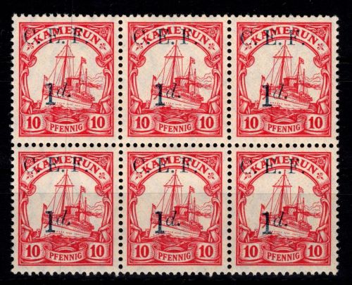 Deutsche Kolonien Kamerun Britische Besetzung 3 postfrisch 6er Block #DFQ29