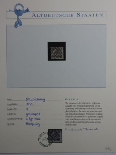Braunschweig 8 gestempelt auf Borekseite mit Garantie #DFU65