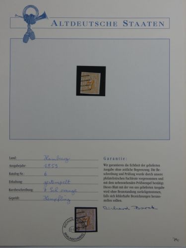 Hamburg 6 gestempelt auf Borekseite mit Garantie #DFU69