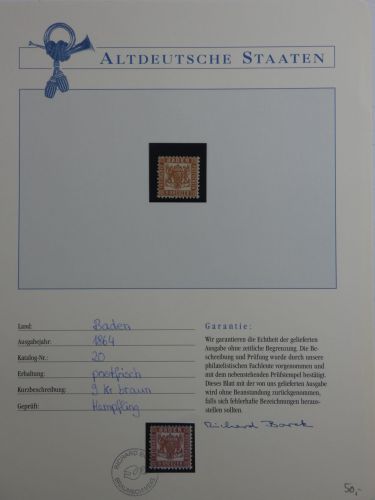 Baden 20 postfrisch Borek Garantie #DFU92