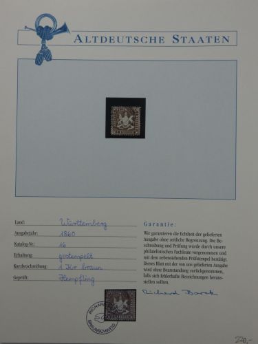 Württemberg 16 gestempelt Borek Garantie #DFU99