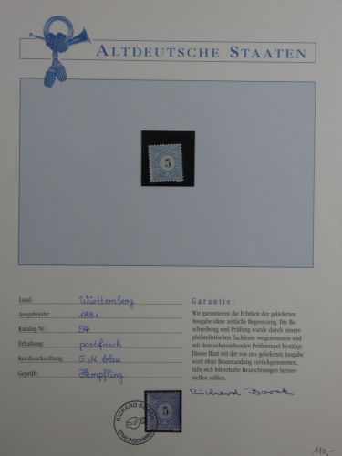 Württemberg 54 postfrisch Borek Garantie #DFV08