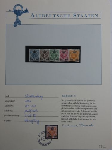 Württemberg Dienstmarken 107-111 postfrisch Borek Garantie #DFV09