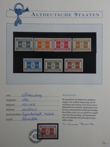 Württemberg Dienstmarken 123-129 postfrisch Borek Garantie #DFV10