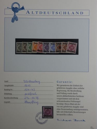 Württemberg Dienstmarken 134-143 postfrisch Borek Garantie #DFV11