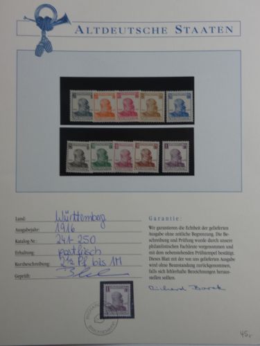 Württemberg Dienstmarken 241-250 postfrisch Borek Garantie #DFV13