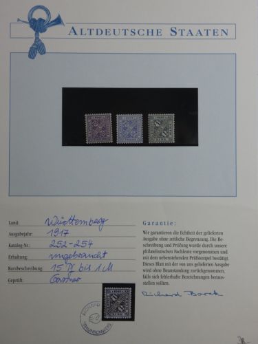 Württemberg Dienstmarken 252-254 postfrisch Borek Garantie #DFV14