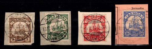 Deutsche Kolonien Samoa 7-10 gestempelt auf Briefstück mit Vollstempel #DFS35