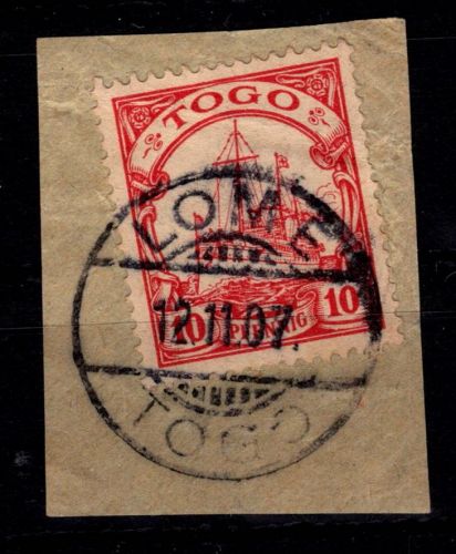 Deutsche Kolonien Togo 9 gestempelt auf Briefstück mit Vollstempel #DFZ64