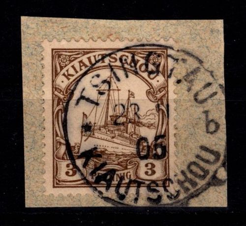 Deutsche Kolonien Kiautschou 18 gestempelt auf Briefstück mit Vollstempel #DGC64