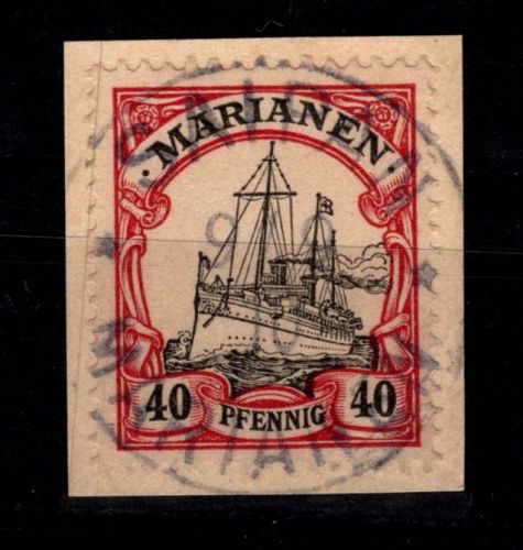 Deutsche Kolonien Marianen 13 gestempelt auf Briefstück mit Vollstempel #DGC88