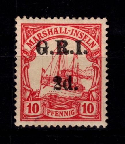 Deutsche Kolonien Marshall-Inseln Britische Besetzung 3 mit Falz signiert #DGD09