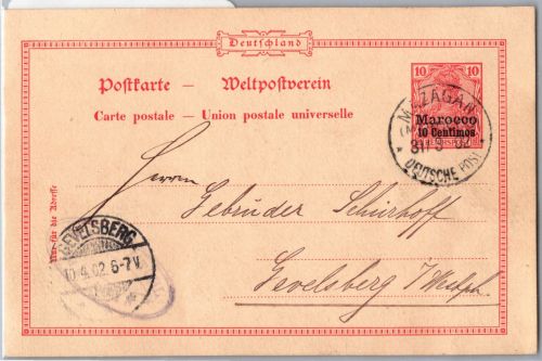 Deutsche Post in Marokko P 6 als Ganzsache gelaufen #DGE70