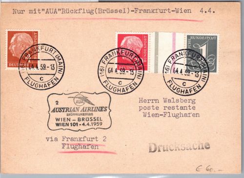 BRD Bund W 16 u.a. auf Brief Erstflug Wien Brüssel aus MHB portogerecht #DEU45