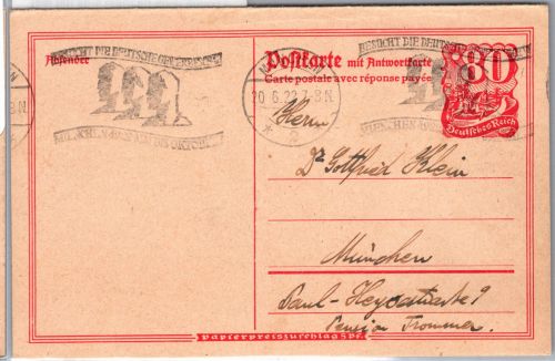 Deutsches Reich P 145 F A als Ganzsache als Ortskarte München #DEU52