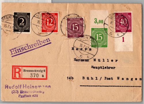 Alliierte Besetzung 912,919,921,922POR,929 auf Brief Einschreiben #DEU97
