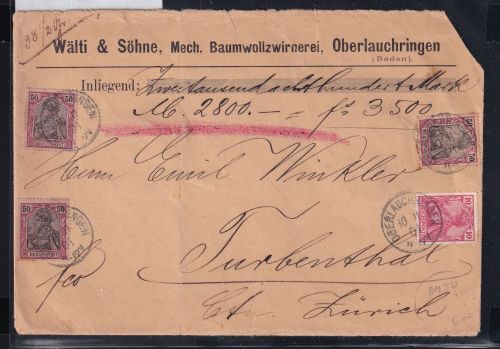 Deutsches Reich 56, 61 auf Wertbrief Ausland #DFU37