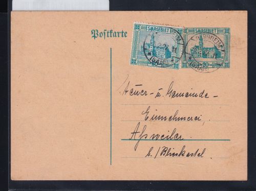 Saargebiet P18, 88 als Ganzsache mit Zusatzfrankatur #DFU51