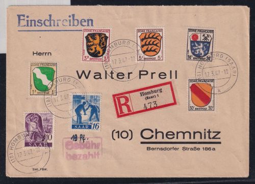 Saarland 210, 213 u.a. auf Brief als Mischfrankatur #DFU55