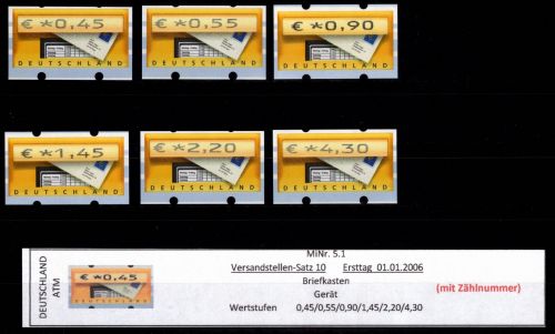 BRD Bund Automatenmarken 5.1 VS 10 postfrisch mit Nummer #DGF44