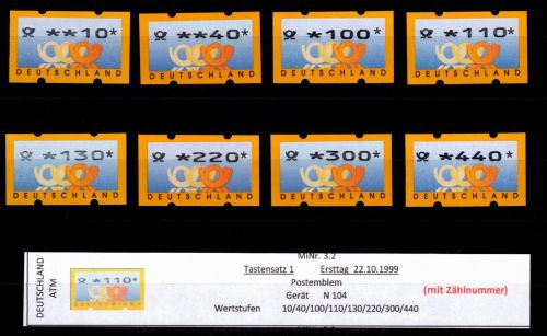 BRD Bund Automatenmarken 3.2 TS 1 postfrisch mit Nummer #DGG38