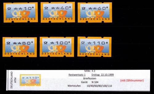 BRD Bund Automatenmarken 3.2 RS 1 postfrisch mit Nummer #DGG48