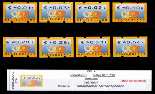 BRD Bund Automatenmarken 4.1 RS 1 postfrisch ohne Nummer #DGG89