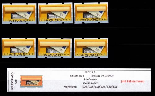 BRD Bund Automatenmarken 5 F I TS 1 postfrisch mit Nummer #DGH10