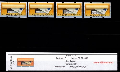 BRD Bund Automatenmarken 5 F I postfrisch Portosatz 5 ohne Nummer #DGH16