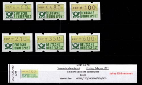 BRD Bund Automatenmarken 1.1 hu VS 8 postfrisch mit Nummer #DGH34
