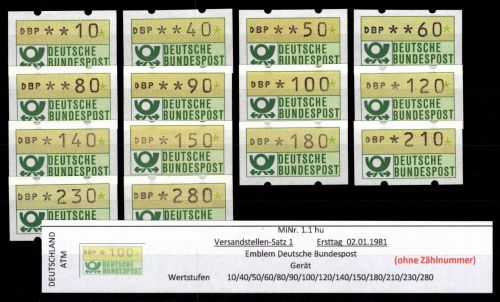 BRD Bund Automatenmarken 1.1 hu VS 1 postfrisch ohne Nummer #DGH61