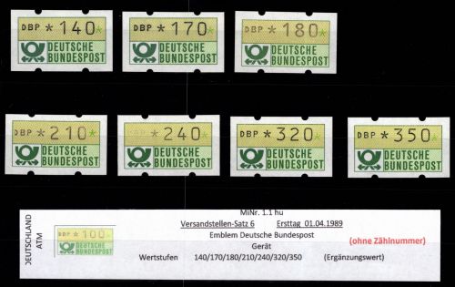BRD Bund Automatenmarken 1.1 hu VS 6 postfrisch ohne Nummer #DGH83