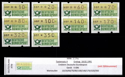 BRD Bund Automatenmarken 1.1 hu TS 4 postfrisch mit Nummer #DGI00