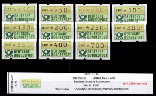 BRD Bund Automatenmarken 1.1 hu TS 8 postfrisch mit Nummer #DGI09