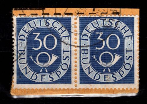 BRD Bund 132 als Paar gestempelt auf Paketkartenausschnitt #DGK66