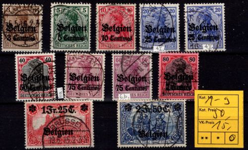 Deutsche Besetzung Belgien 1-9 gestempelt