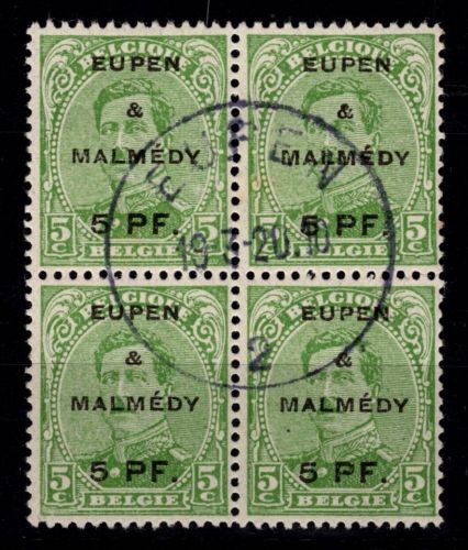 Deutsche Besetzung Eupen & Malmedy 1 gestempelt als 4er Block #DGS92