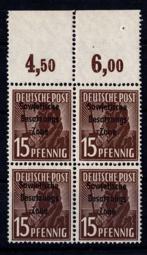 SBZ 187 d P OR postfrisch 4er Block, Attest Ruscher BPP #DHI08