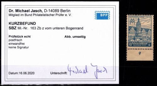 SBZ 163 A Z bz postfrisch Kurzbefund Jasch BPP #DHI12