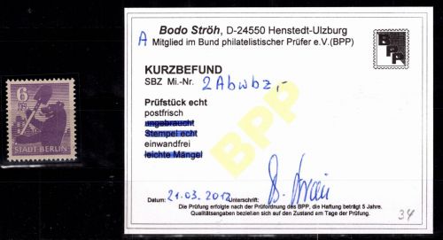 SBZ 2 A b wbz postfrisch Kurzbefund Ströh BPP #DHI74